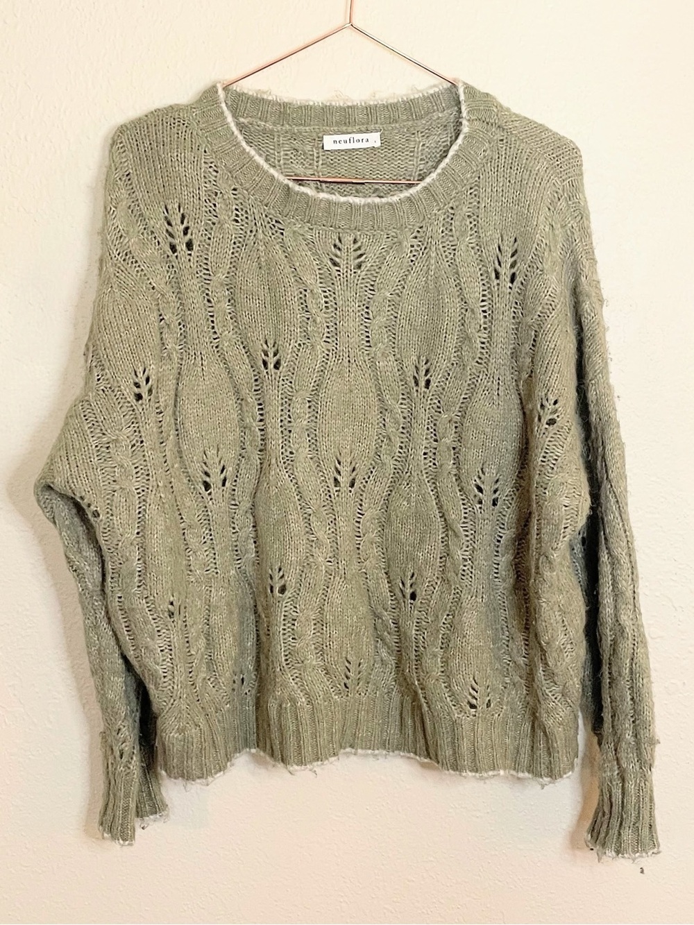 Neuflora Light Taupe Open Knit Wool Blend Sweater S
